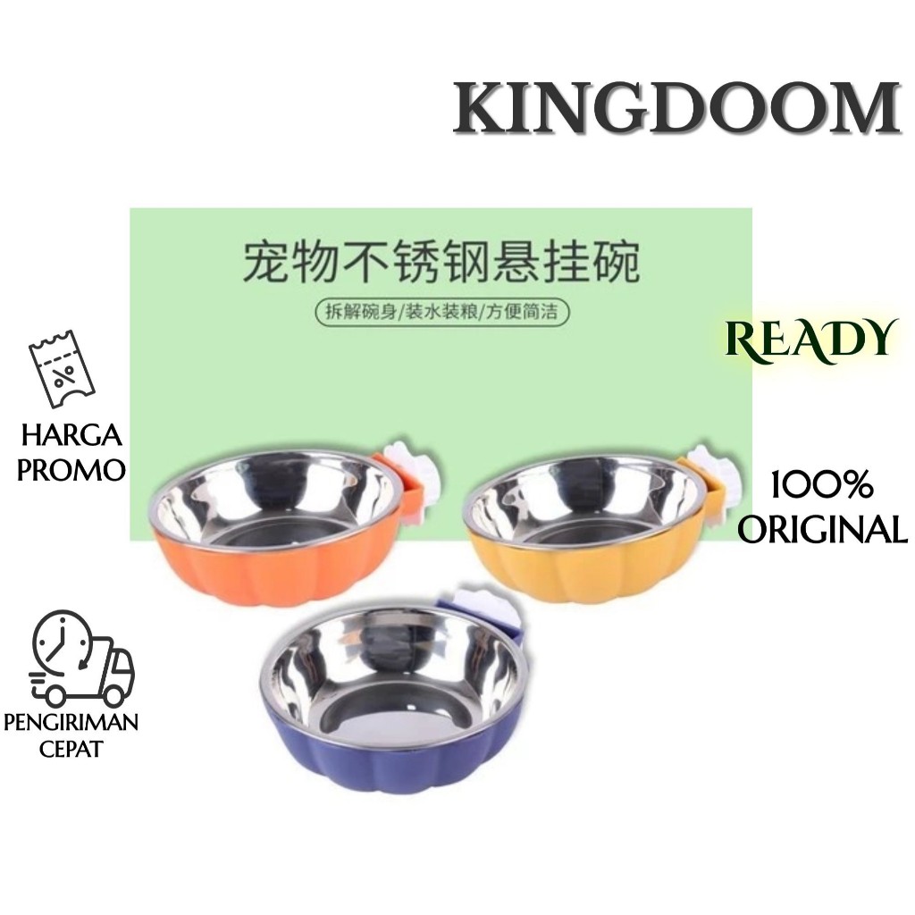 BOWL GANTUNG Stainless Steel Tempat Makan Kandang Kucing Anjing Pet Single Bowl Mangkok Jepit