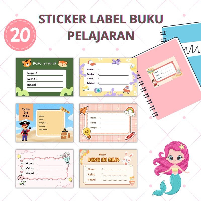

20 PCS STICKER LABEL BUKU PELAJARAN KARAKTER LUCU ANAK ANAK SEKOLAH