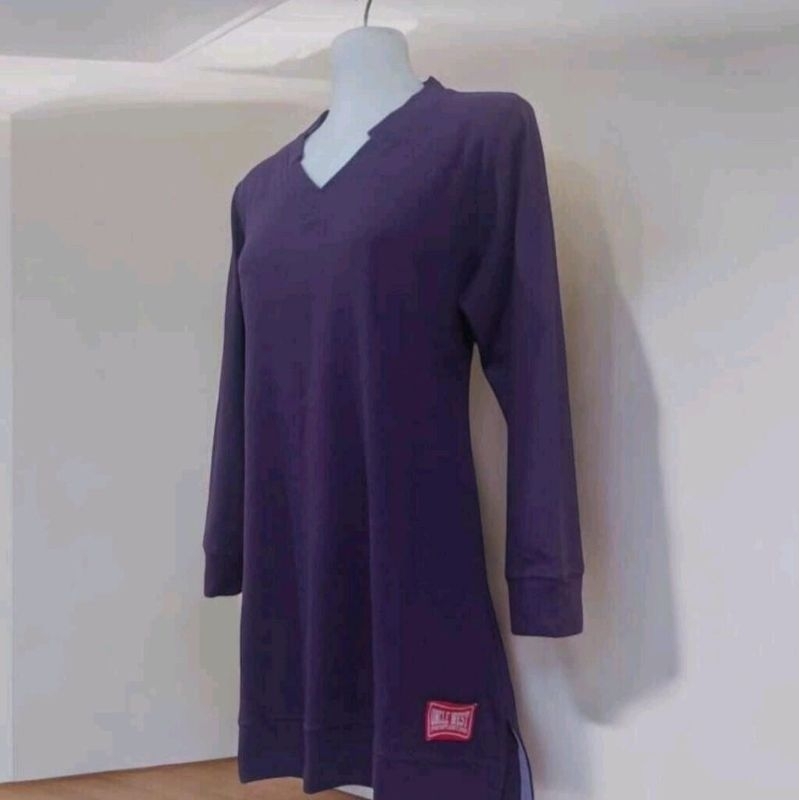 Tunik Polos Model Kerah V-Neck Uncle West Warna Ungu Tua