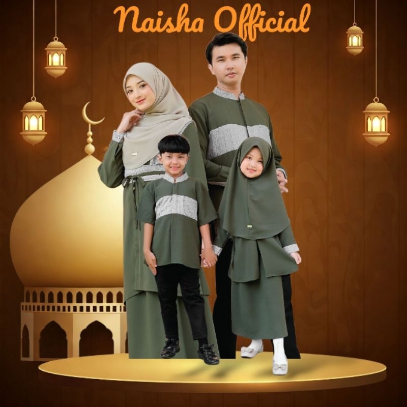 Gamis Naisha Satu Set - Gamis Jinan Family Set Army Tunica Bahan Jacquard