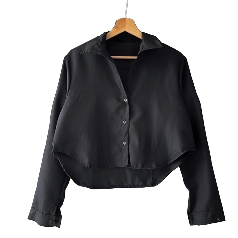 GF88 - Atasan Kemeja Crop Top XL L Oversize Jumbo Blouse Shirt Baju Lengan Panjang Motif Plain Polos