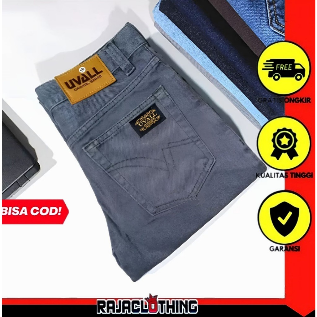 RCL - Celana Panjang Jeans Uvall Abu Abu Model Standar Regular Straight Pria - (28-38)