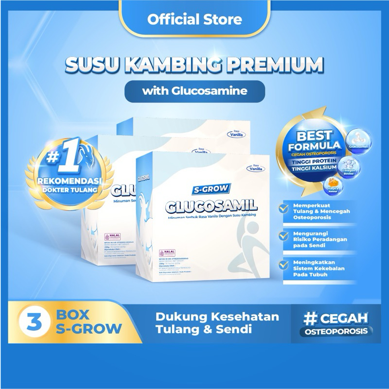 S-GROW GLUCOSAMIL 3 BOX - Susu Bubuk Dewasa Vanila [Untuk Tulang & Sendi]