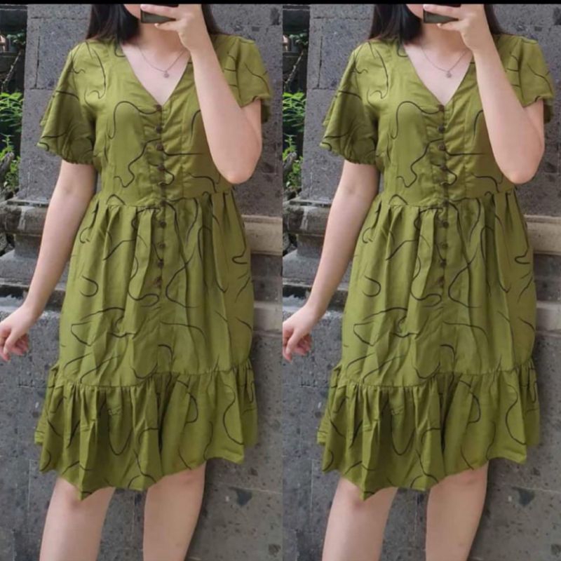 dres BaliBusui Friendly Mini Motif Salur Terbaru Daster Presbody Rempel Muter Kancing Depan Kekinian