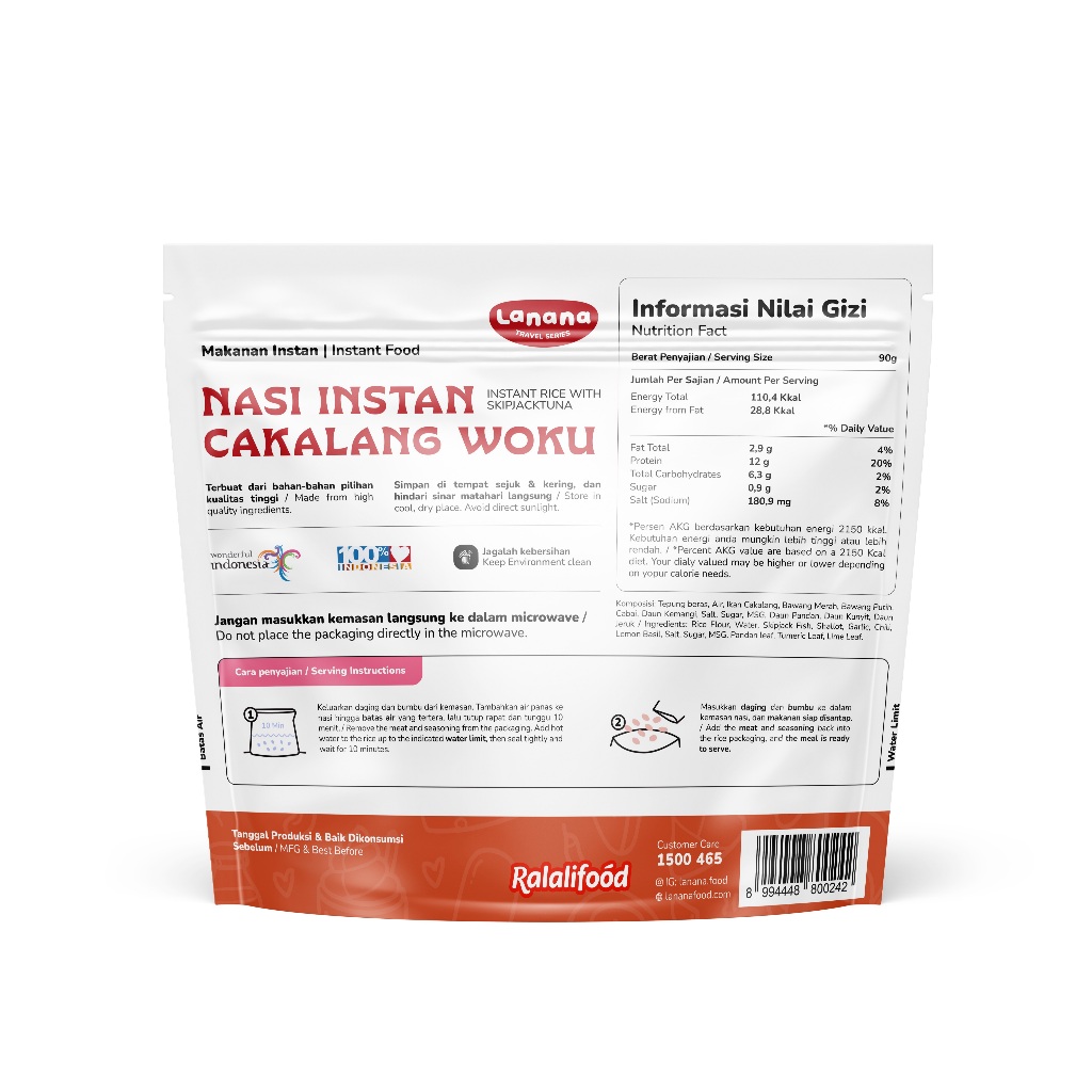 

Lanana - Nasi Putih Instant : Daging Rendang, Cakalang Woku, Ayam Teriyaki & Ayam Pedas Kemangi