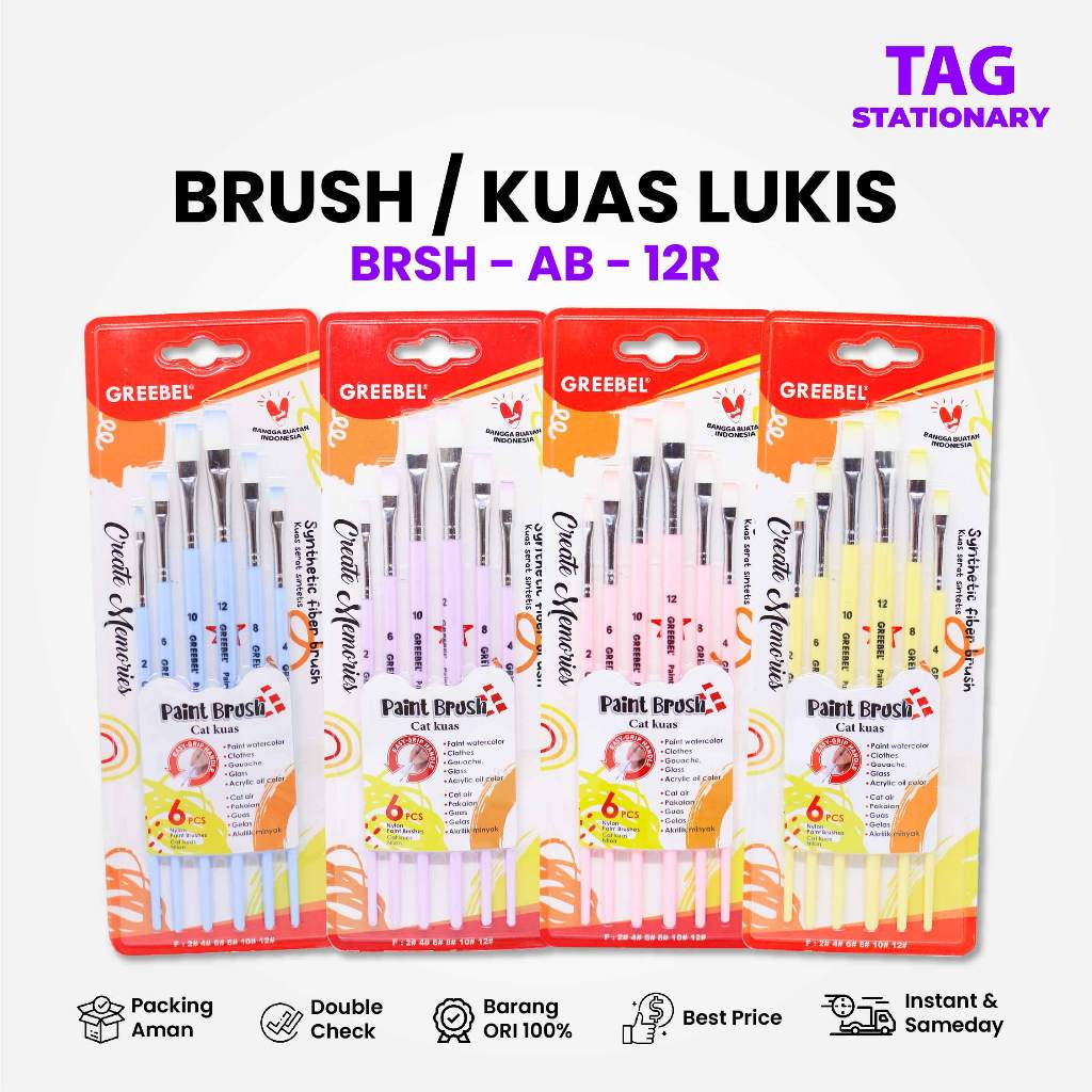 

GREEBEL Kuas Lukis / Brush Paint Set BRSH-AB-12R / Kuas Melukis Timur Agung Grosir