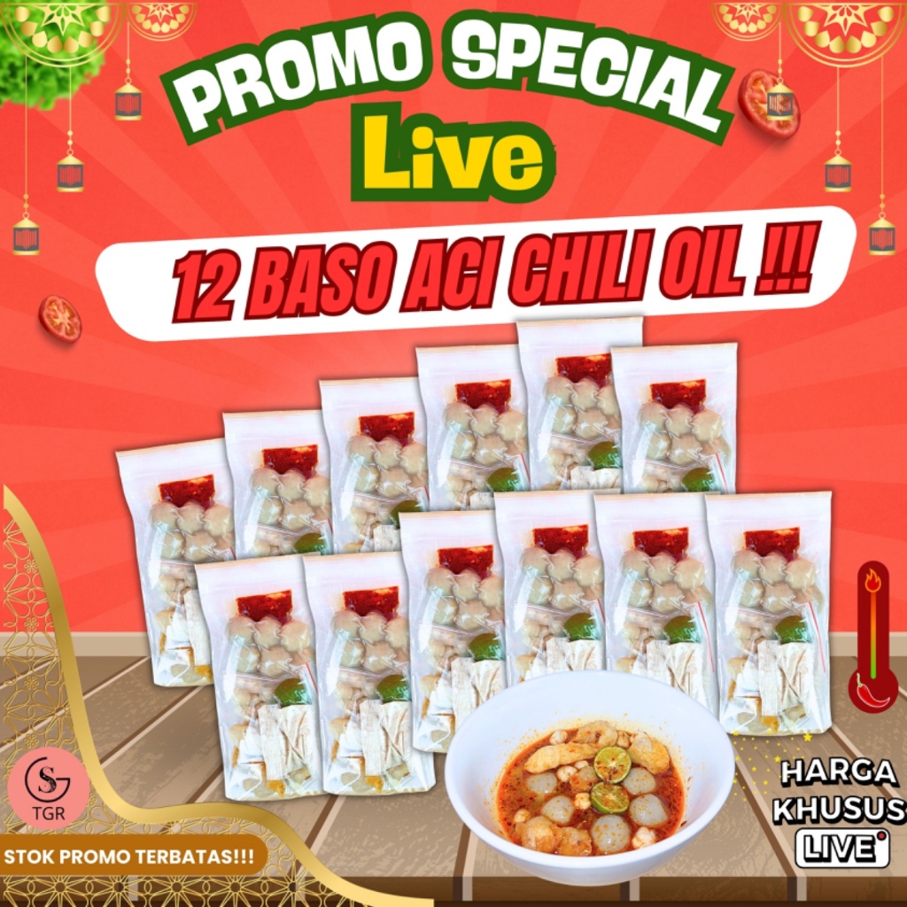 

[ SPECIAL LIVE 7.7] 12 BUNGKUS BASO ACI CHILLI OIL KUAH KALDU SAMBAL CHILLI OIL
