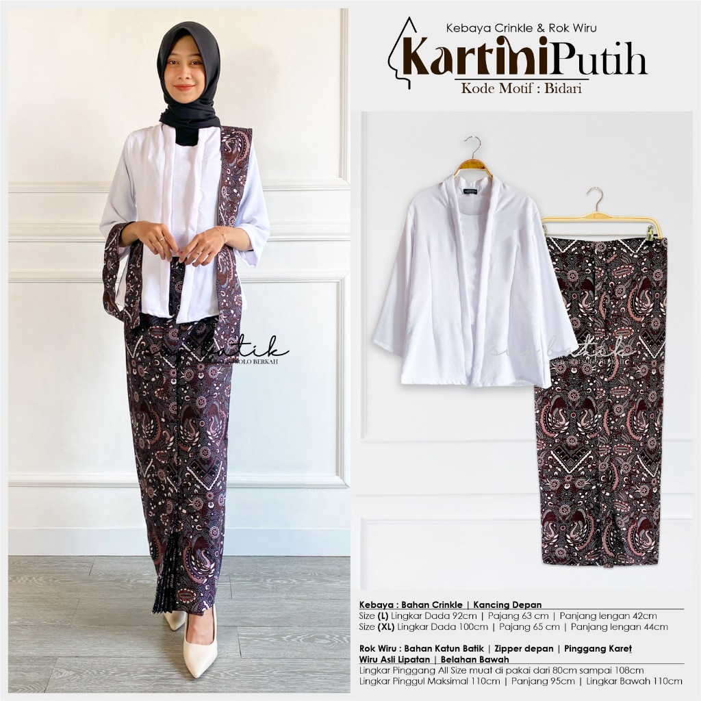 Kebaya wanita kutubaru setelan rok batik span lipit atasan edisi kartini putih polos lengan panjang