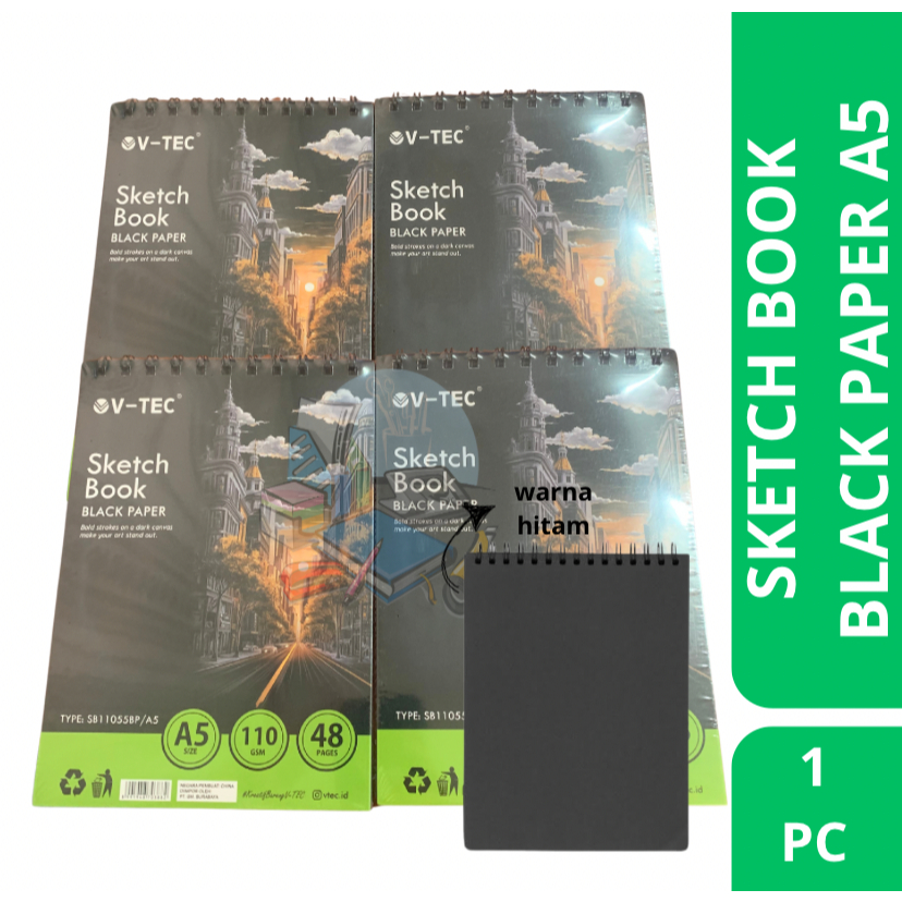 

[1 PC] Buku Gambar Sketsa Black Paper / Sketch Book Warna Hitam Ukuran Kecil A5 Vtec Isi 48 Lembar 110 Gsm
