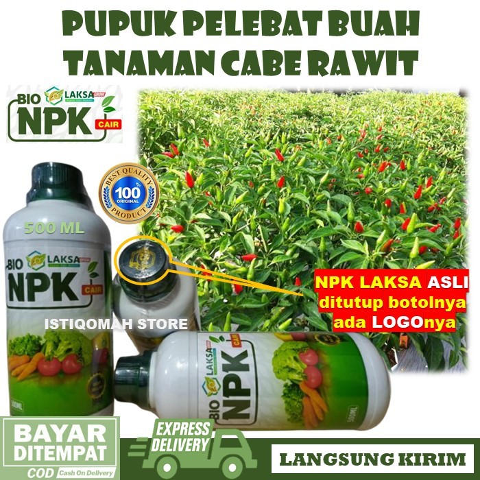 Pupuk Pelebat Cabe Rawit NPK LAKSA GROW 500ml - Pupuk Pelebat Buah Cabe Dan Anti Rontok - Pupuk Pele