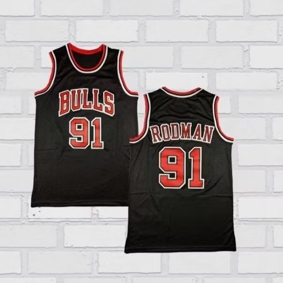 BORDIR Baju Jersey Basket Retro Dennis Rodman Bulls Classic Hitam