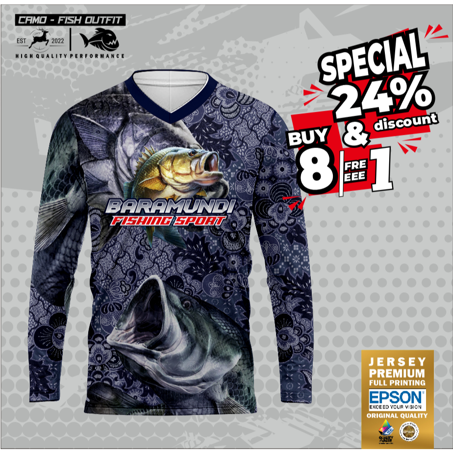 Jersey Custom Mancing Dryfit Permium motif batik baramundi patern