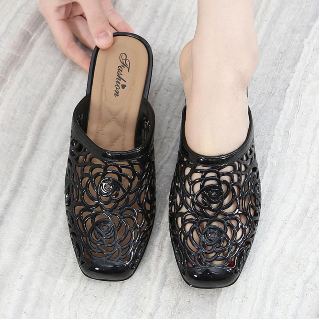 Saless Okaido Sandal Mules Wanita Motif Bunga Kekinian Unik Mewah Untuk Pesta Acara Kausal Formal