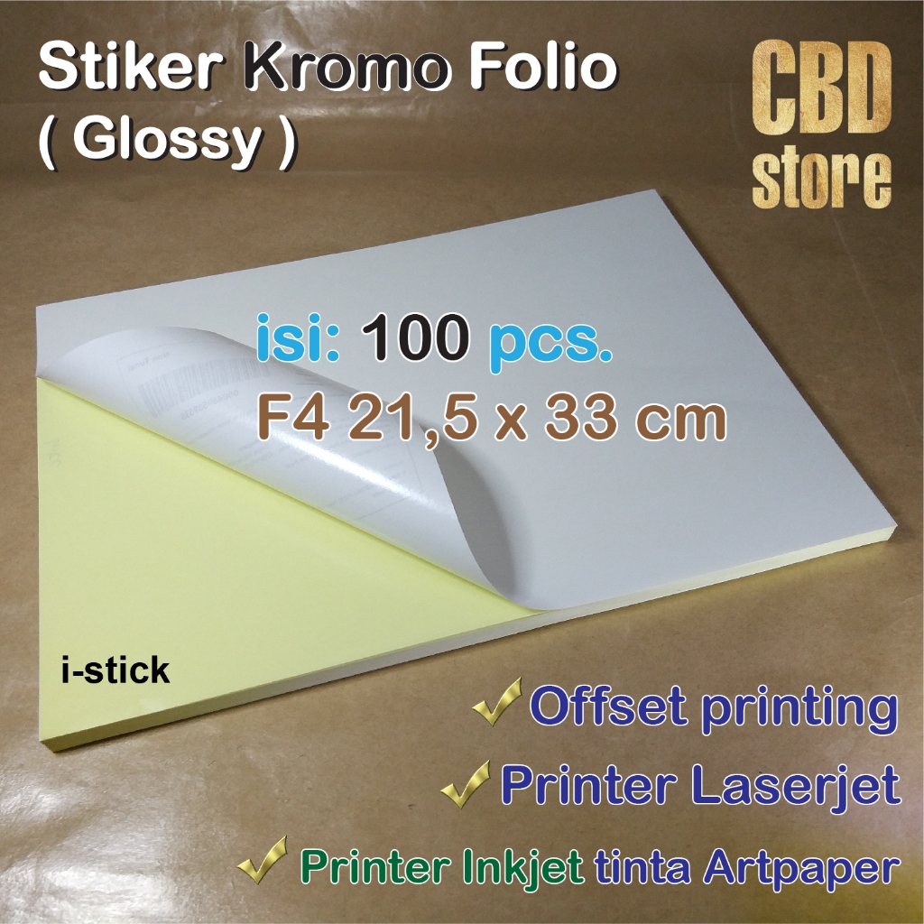 

Stiker CHROMO Folio merek i-Stick 21,5 x 33cm 100 lembar Stiker KROMO Glossy Stiker CROMO Folio Stiker Label Kemasan Produk