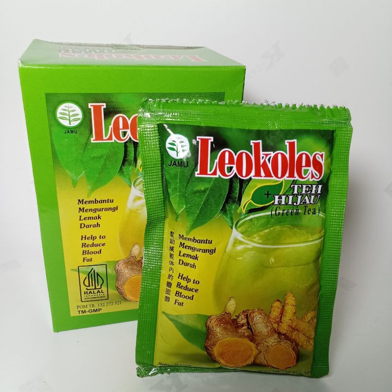 

Jamu minuman Instan Leokoles plus Teh Hijau kemasan dos isi 5 sachet.