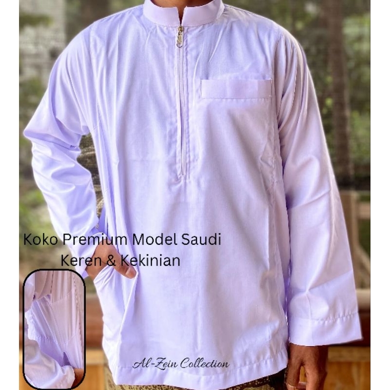 AL ZEIN BAJU KOKO PRIA TOYOBO FODU PREMIUM - MODEL SAUDI, SAKU DEPAN & SAMPING, RESLETING DEPAN