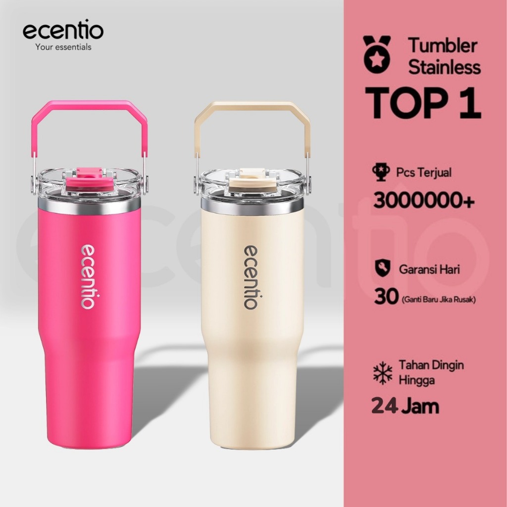 [botol minum anak perempuan] ecentio tumbler Stainless Vacuum 900ml Pink Portable Thermos Botol minu