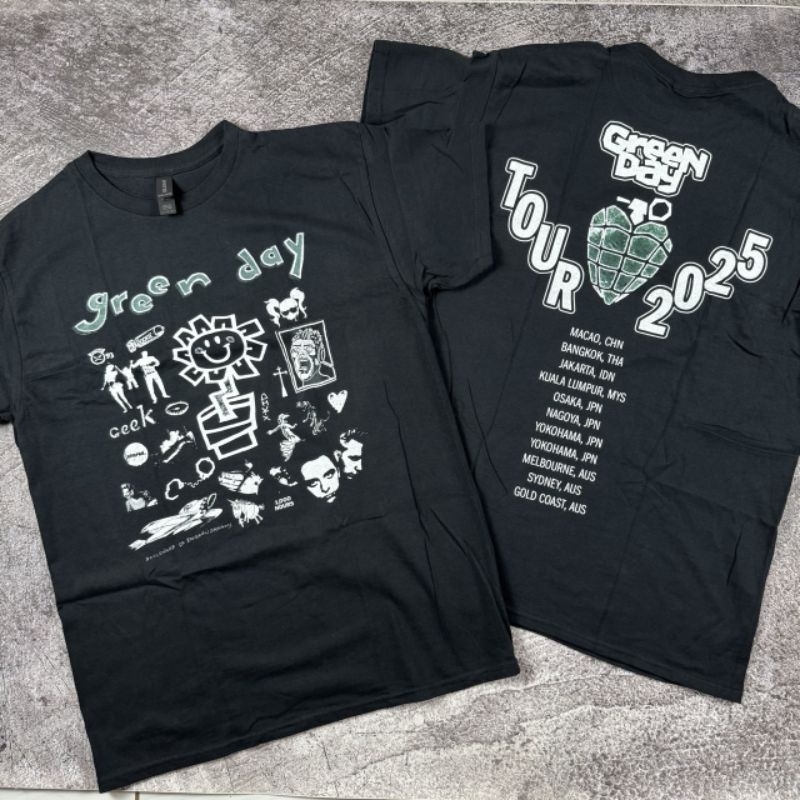 kaos band Official Green Day Tour Asia Australia Indonesia Iconic Tour Black Original t-shirt