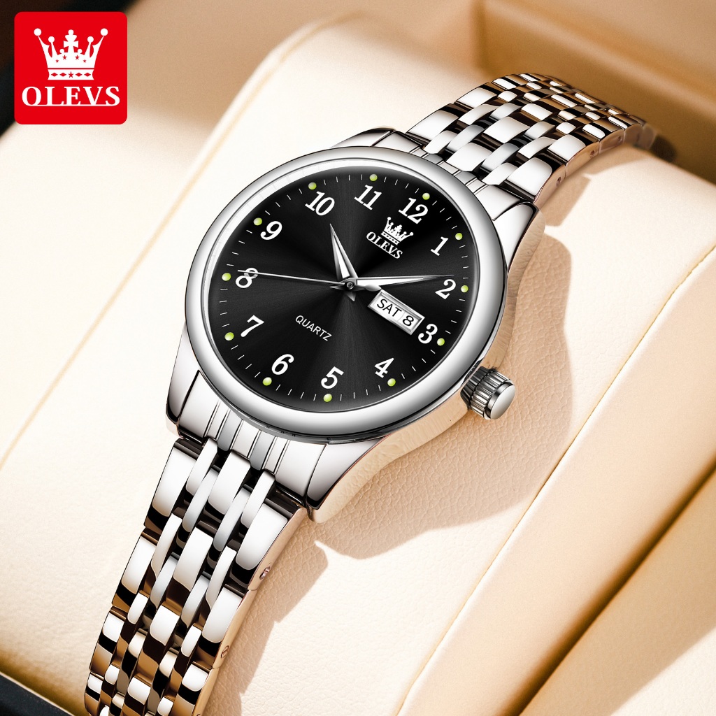 OLEVS Jam Tangan Wanita Anti Air Original Terbaru Hitam Mewah Luxury Stainless Steel Women Watch