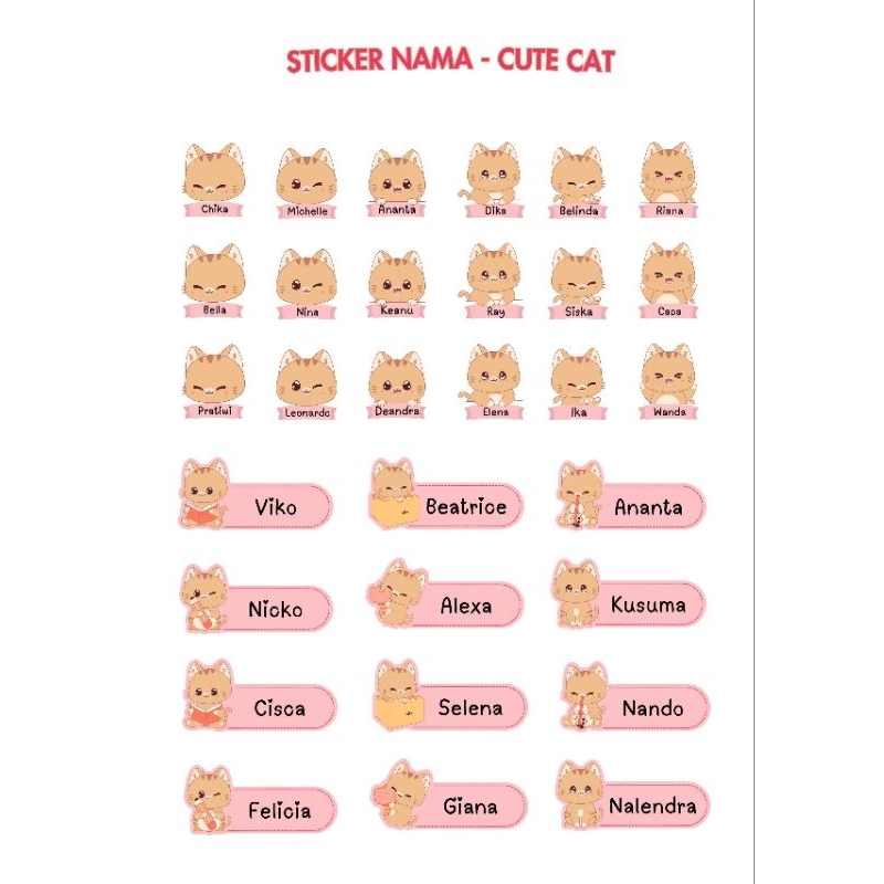 

STICKER NAMA CUSTOM WATERPROOF - CUTE CAT 30 pcs/STICKER NAMA ANAK CUSTOM/STICKER LABEL NAMA ANAK CUSTOM