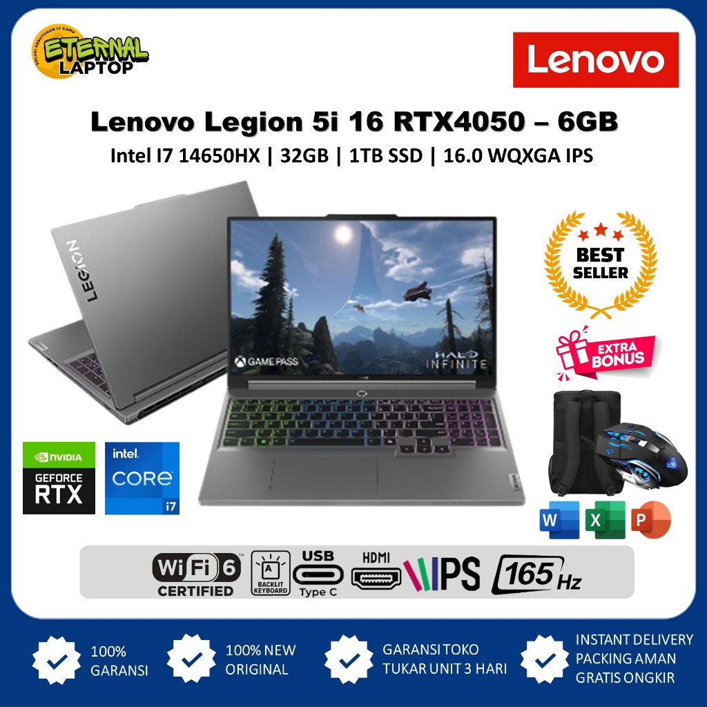 Laptop Gaming Lenovo Legion 5i Intel i7 14650HX 32GB DDR5 1TB RTX4050 Full HD IPS 144Hz Windows 11