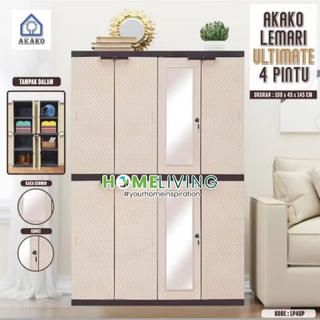 FURNIQ.ID-Lemari akako/lemari plastik/lemari 4 pintu/lemari stylish/lemari pakaian