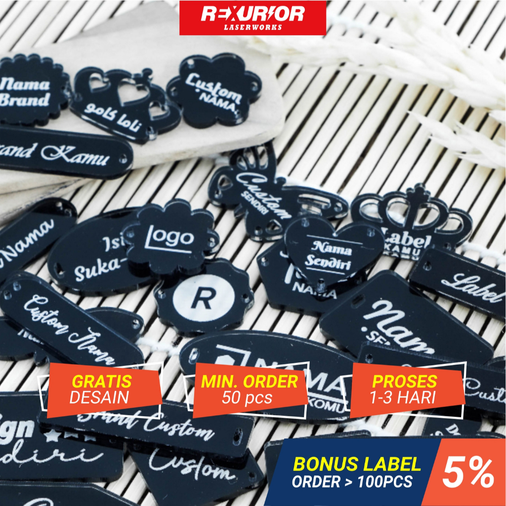 

Label Akrilik HITAM TULISAN PUTIH Hijab, Tas, Mahar & Pakaian | REXURIOR LASER WORKS