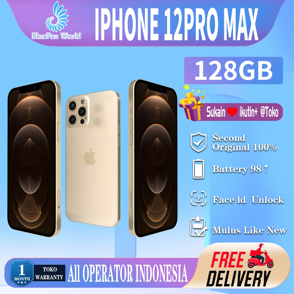 iPhone 12 Pro Max 128GB Second Original100% INTER 6.7"OLED-Ori Fullset Mulus Normal Like New Phone