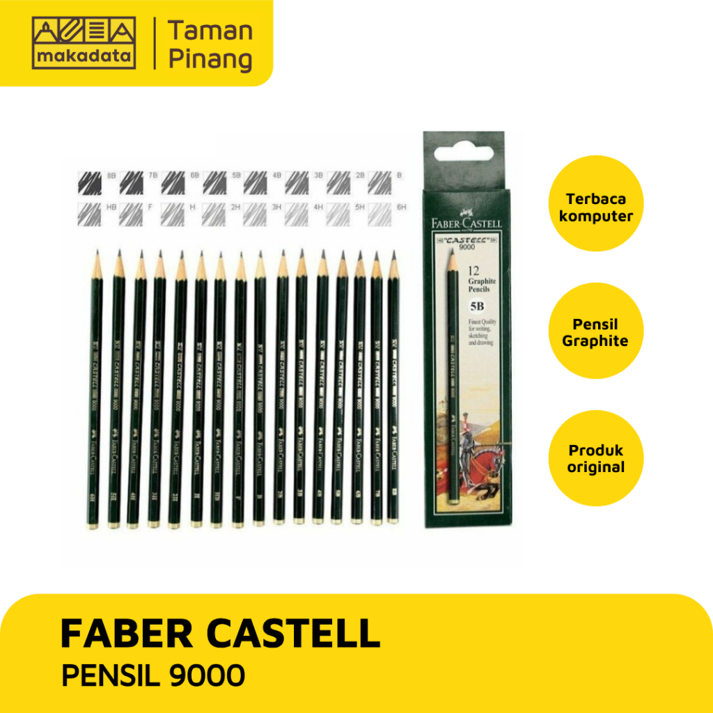 

PENSIL FABER CASTELL 9000 HB / 2H / 3H / 4H / 5H / 6H / B / F / H (1 PACK) MURAH