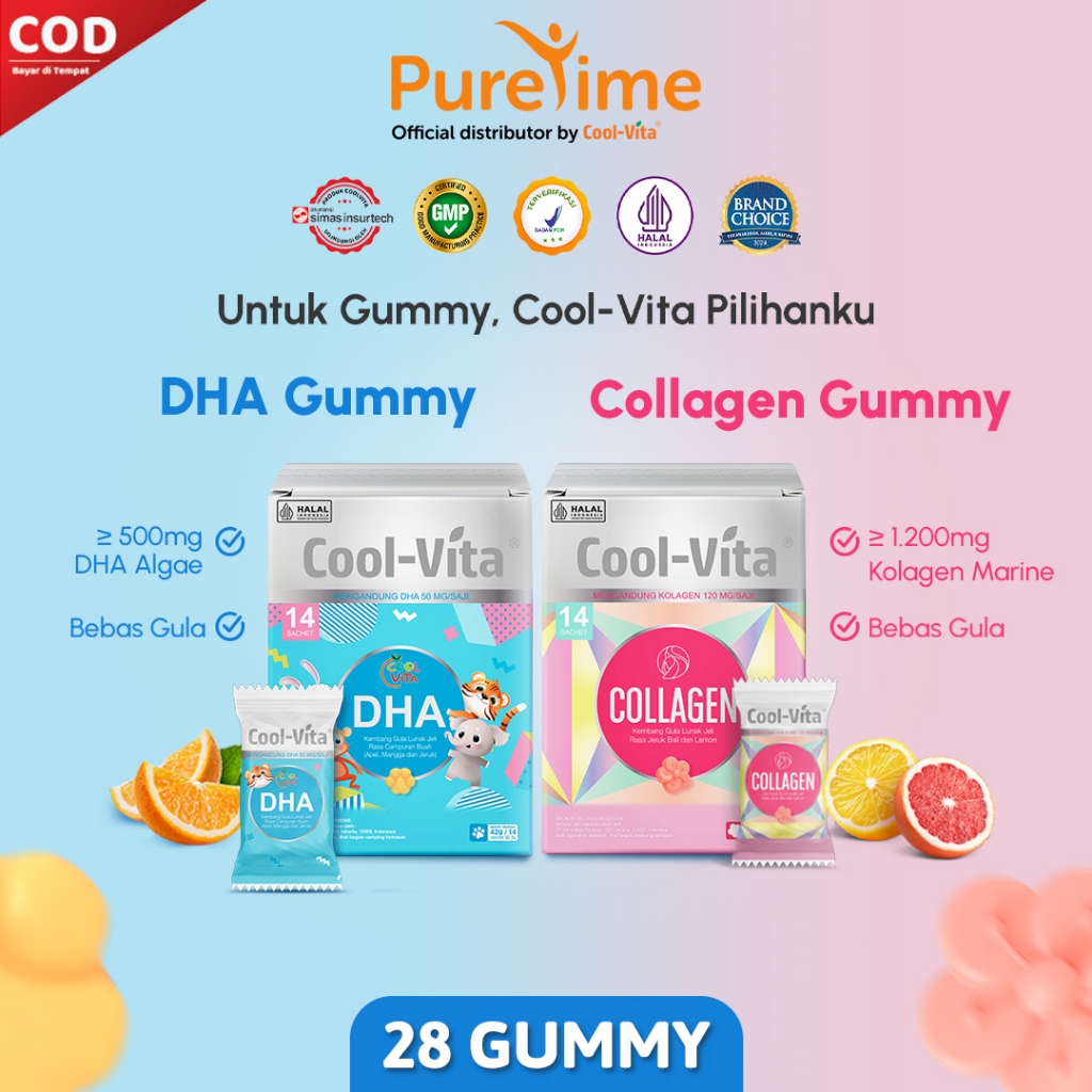 1 Box Coolvita Collagen Gummy + 1 Box Coolvita DHA Gummy Rasa Buah (1 Box @14 Gummy)