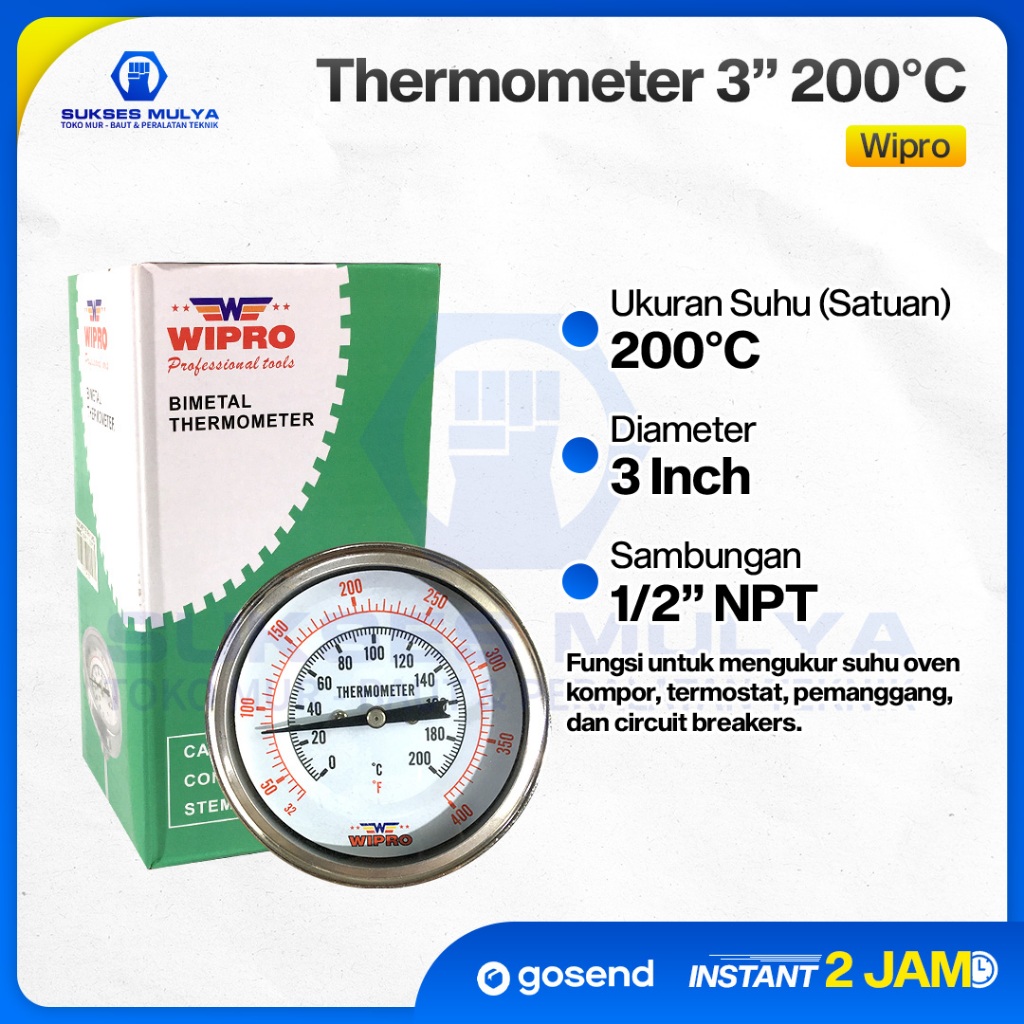 Analog thermometer / Termometer payung mini bimetal untuk oven gas mengukur sampai 200 celcius
