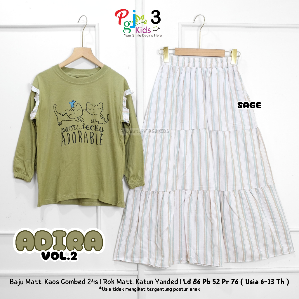 pgj kids setelan anak perempuan usia 6-13 tahun adira setrok motif mat kaos combend 24s mix katun ya