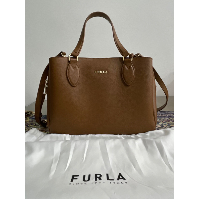 Furla Cognac Minerva Small Leather Shoulder Bag Second Like a New