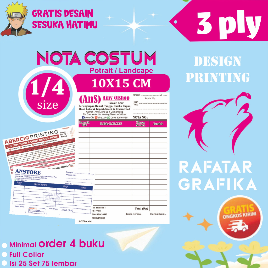 

NOTA CUSTOM FREE DESAIN UKURAN 1/4, 3PLY - FAKTUR - RAFATAR GRAFIKA