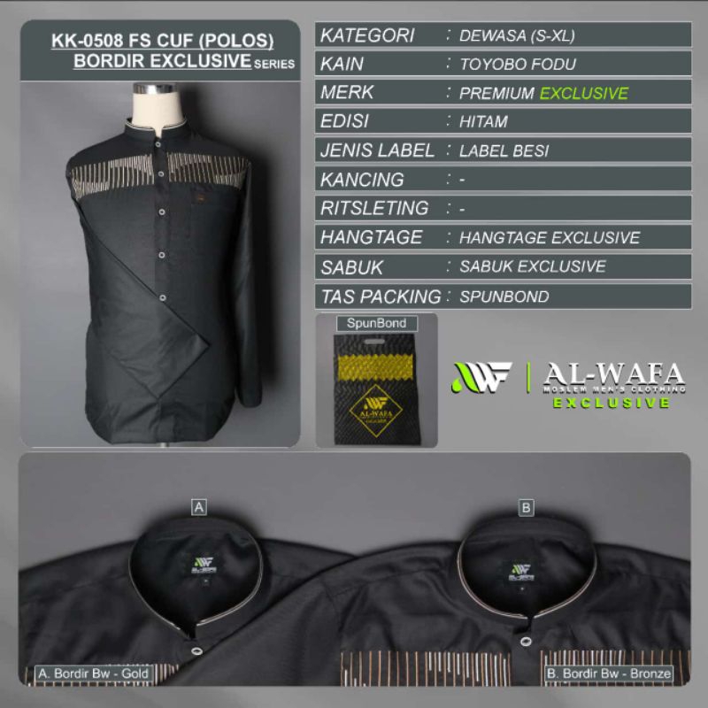 Koko Al-Wafa Hitam Bordir Premium Lengan Panjang Baju Muslim Alwafa Baju Koko Alwafa