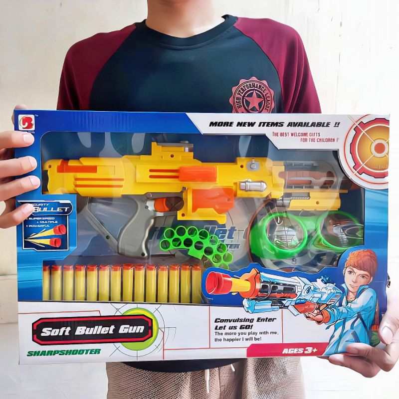 Mainan Tembakan Peluru Busa Nerf Soft Bullet Blaster ukuran Besar Panjang Lengkap Kacamata Dart Anak