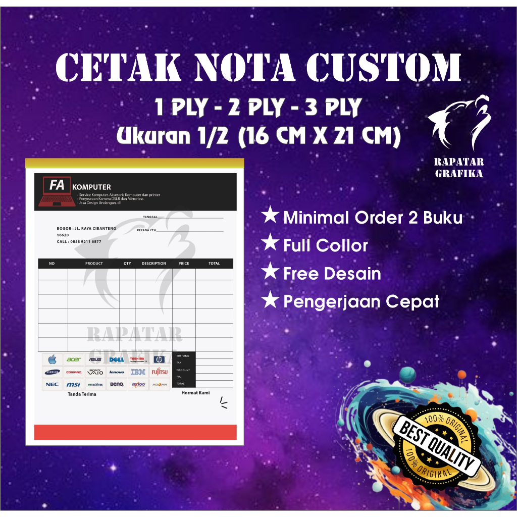 

CETAK NOTA CUSTOM UKURAN 1/2 1 PLY, 2 PLY, 3 PLY, FREE DESAIN, CUSTOM SURAT JALAN, FAKTUR- RAFATAR GRAFIKA