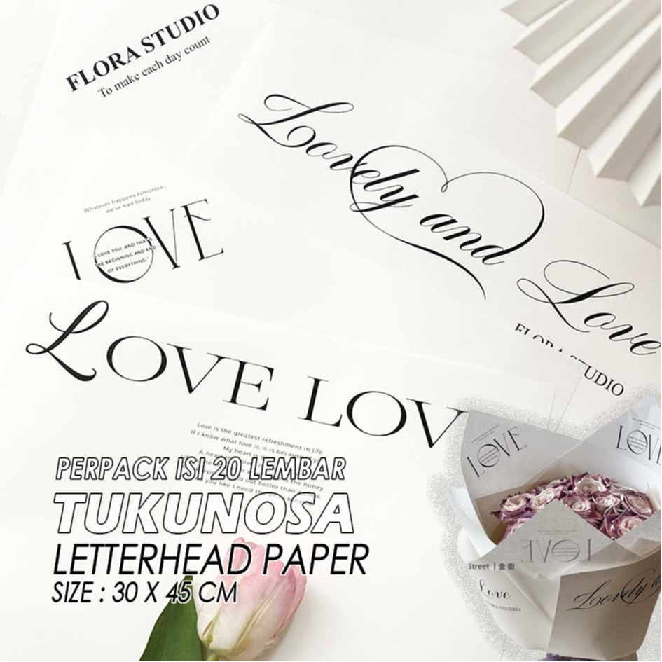 

Perpack LETTERHEAD PAPER Kertas Buket Putih Tulisan Love Flora Studio Flower Wrapping Paper