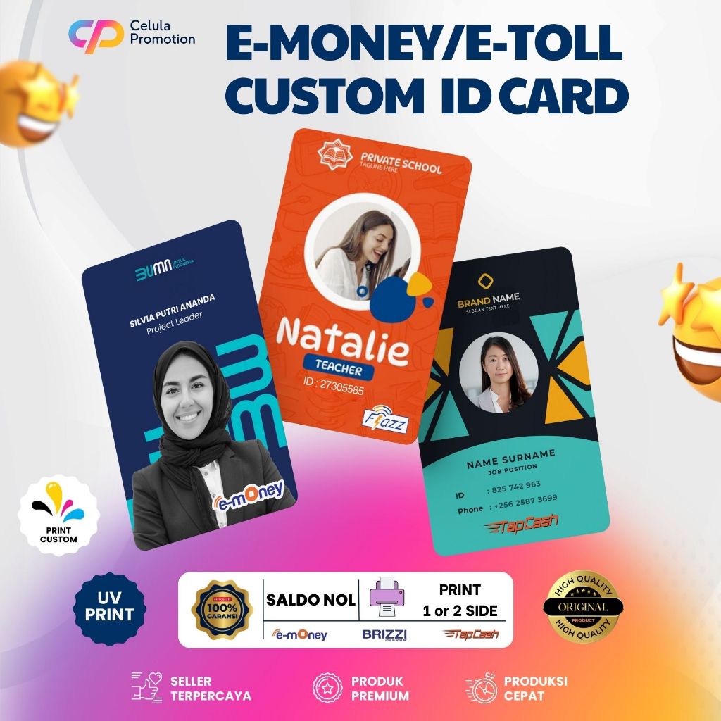 Id Card name tag E-toll Emoney Tapcash Brizzi Custom Membercard saldo nol murah kualitas premium