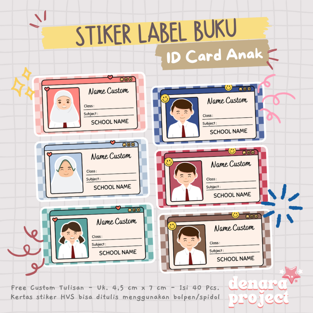 40 Pcs Stiker Label Nama Buku - Stiker Label Nama Buku Pelajaran - Stiker Aesthetic Karakter