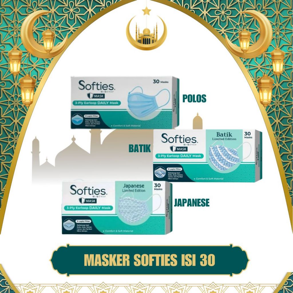 Medika Persada - Softies Daily Mask Motif Batik Japanese Polos isi 30pcs | Masker