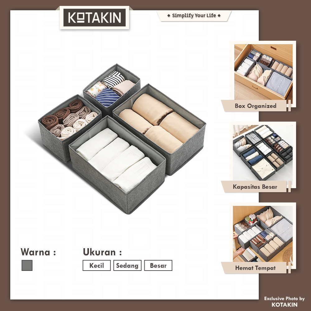KOTAKIN Storage Box Organizer Kotak Penyimpanan Pakaian Underwear Peralatan Mainan Bayi Serbaguna