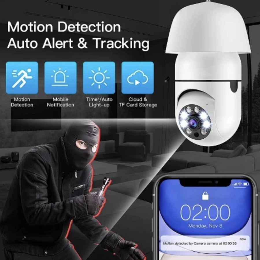 KAMERA LAMPU CCTV CAMERA PENGINTAI TERSEMBUNYI WIFI BOHLAM IP SPY HIDDEN CAMERA PENGINTIP JS16