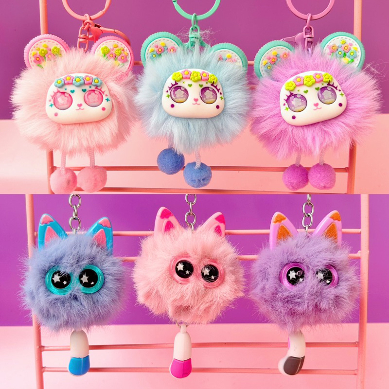 Gantungan Kunci Kucing Pompom / Gantungan Kucing Bulu Pompom