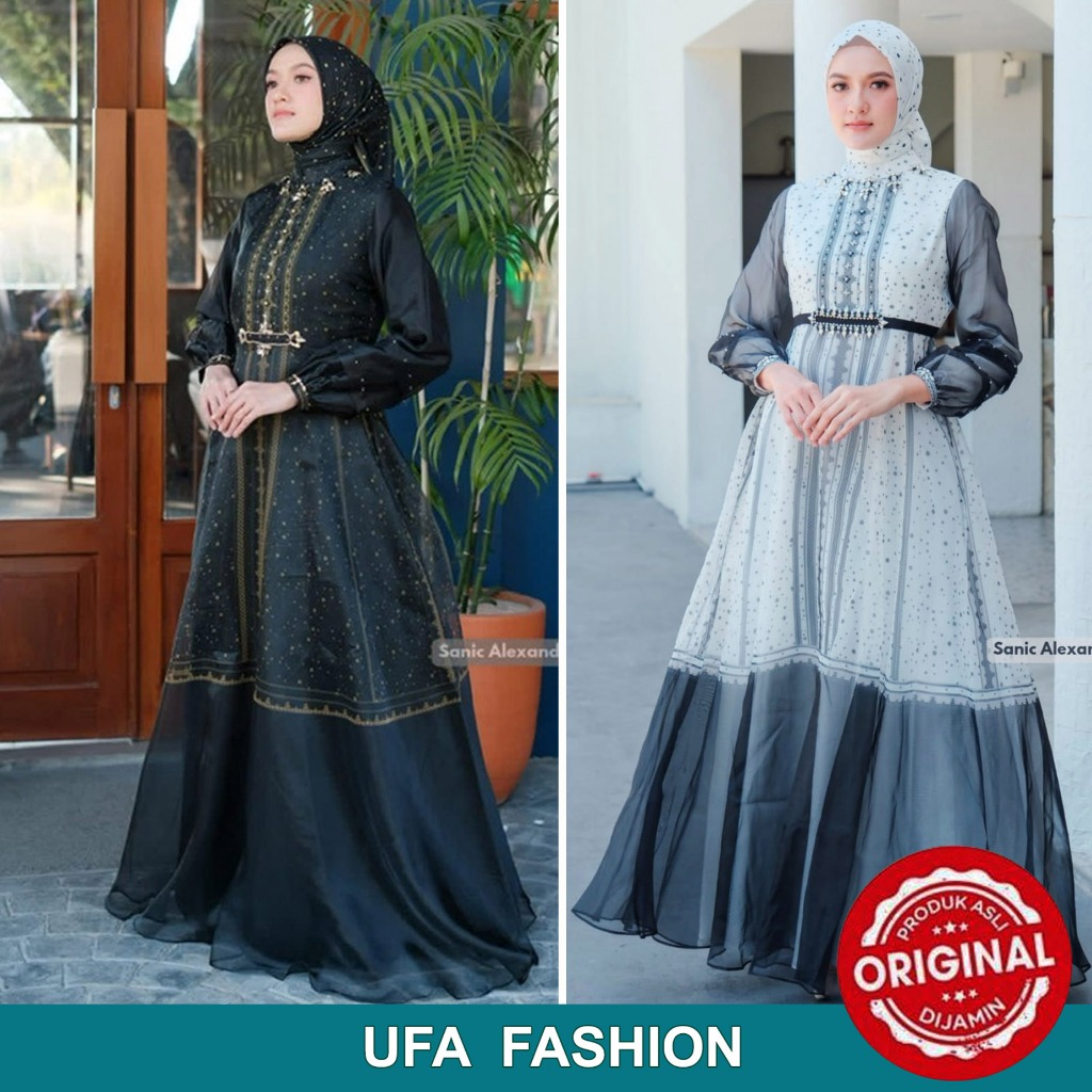 SANIC ALEXANDER GHINA Dress Kain Organza Printing mix Tulle Motif, Baju pesta kondangan mewah elegan
