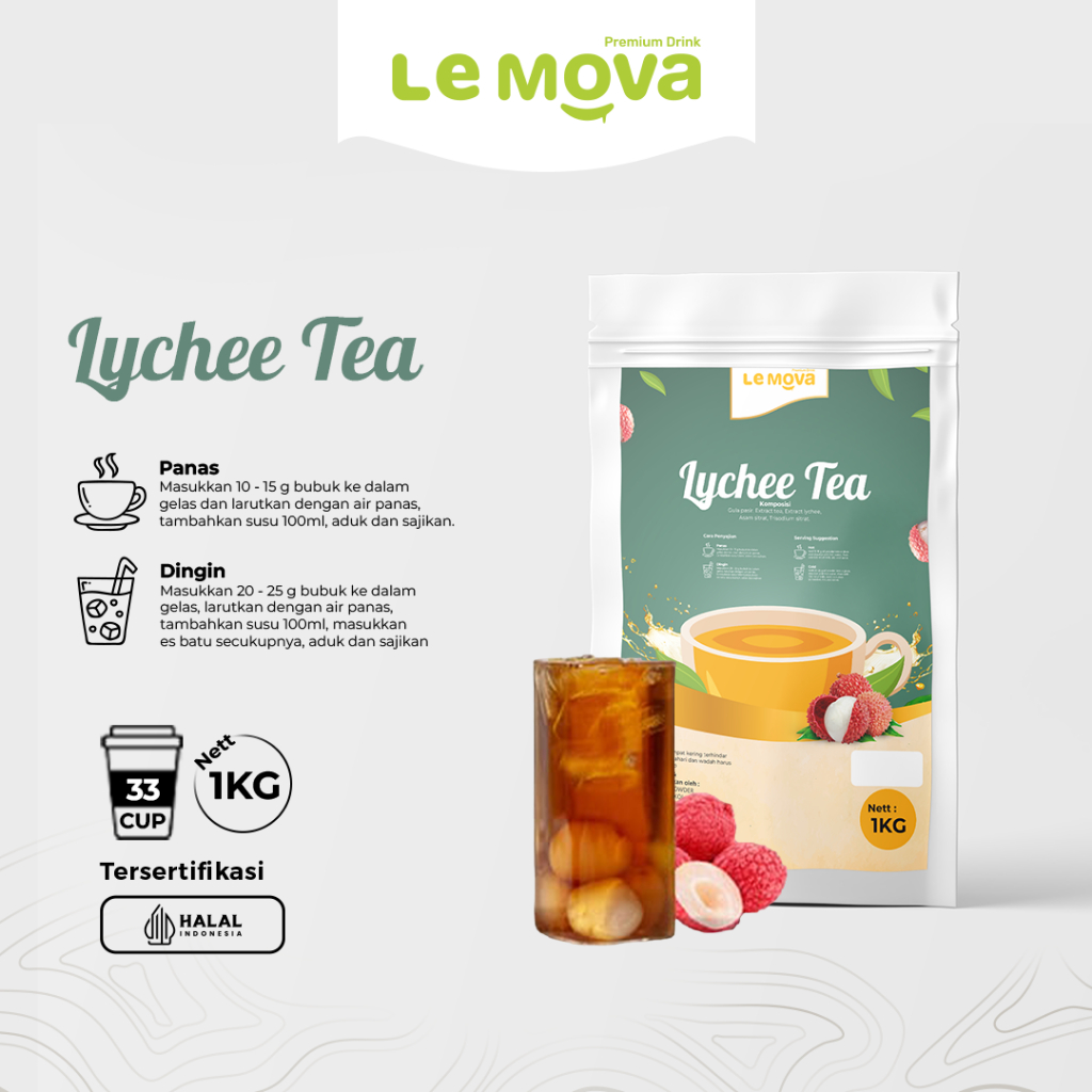 

LeMova Lychee Tea 1KG Bubuk Powder Minuman Teh Rasa Leci Halal