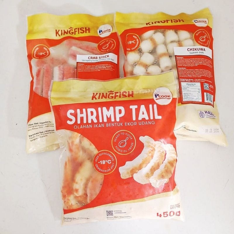 

KINGFISH Olahan Ikan SHRIMP TAIL, CHIKUWA, CRAB STICK 450 gr