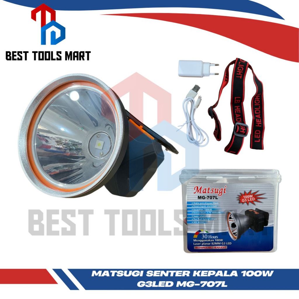 Senter Kepala Matsugi 100W MG-707L tahan hingga 30jam ll Senter Kepala Cas Matsugi 100W Original 100