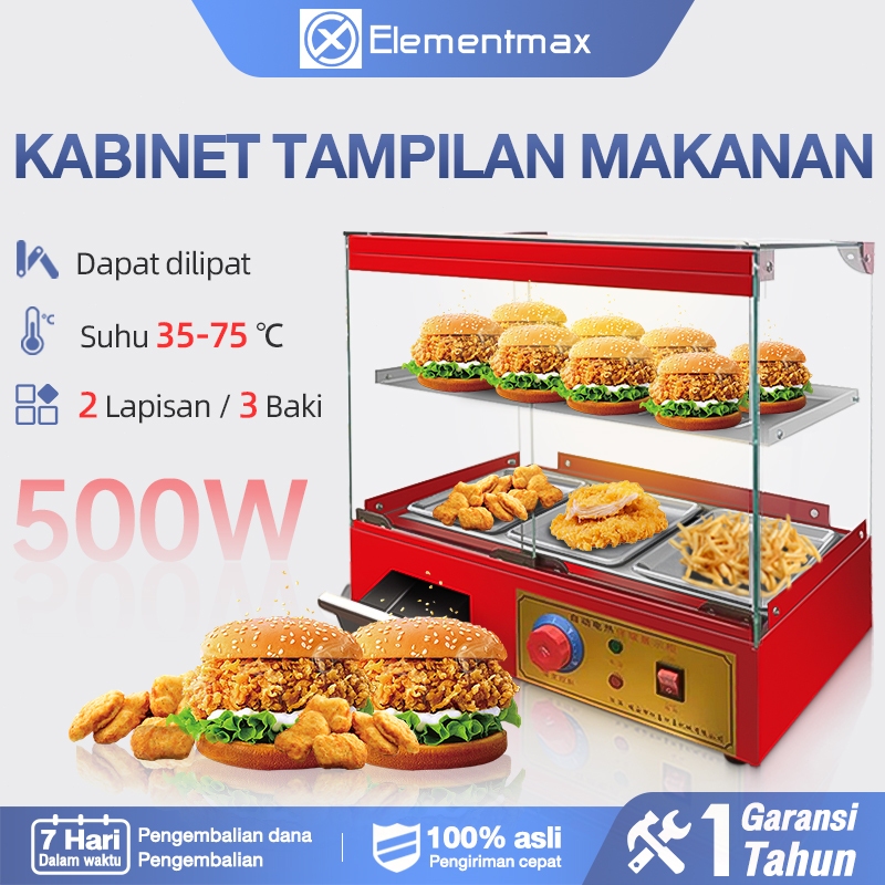 Elementmax Lemari Penghangat Makanan - Mesin Penghangat Makanan Gorengan -Pemanas Vertikal Display S