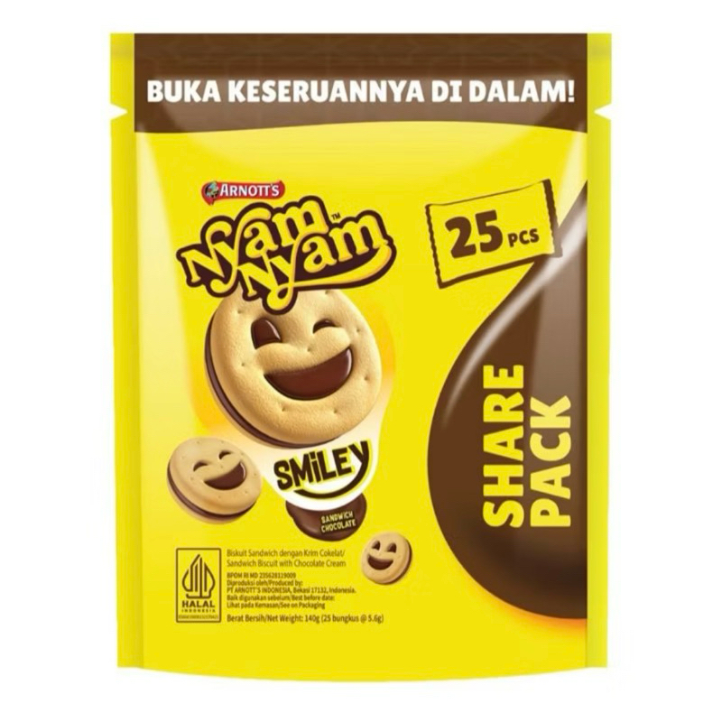 

NyamNyam Smiley biskuit sandwitch coklat 140g/25pcs